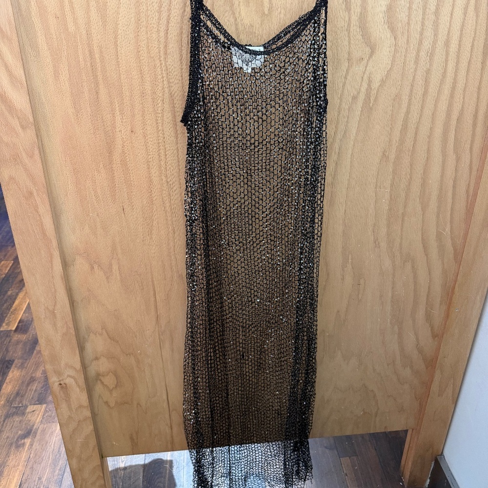 Sacred Hawk Fishnet Slip Maxi Dress Featuring Sequin Embellishments